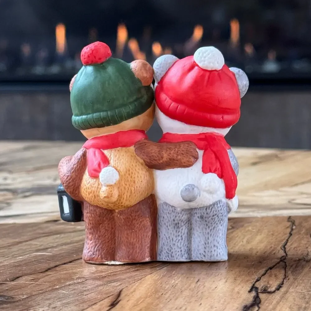 1984 Vintage Bear Christmas Carolers, Ceramic Bisque Figurine by Applause